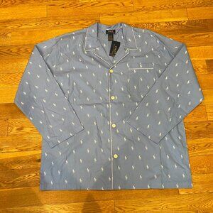 Polo Ralph Lauren Mens Blue Logo Pony Sleepwear Pajama Shirt 2XL Button Up NWT
